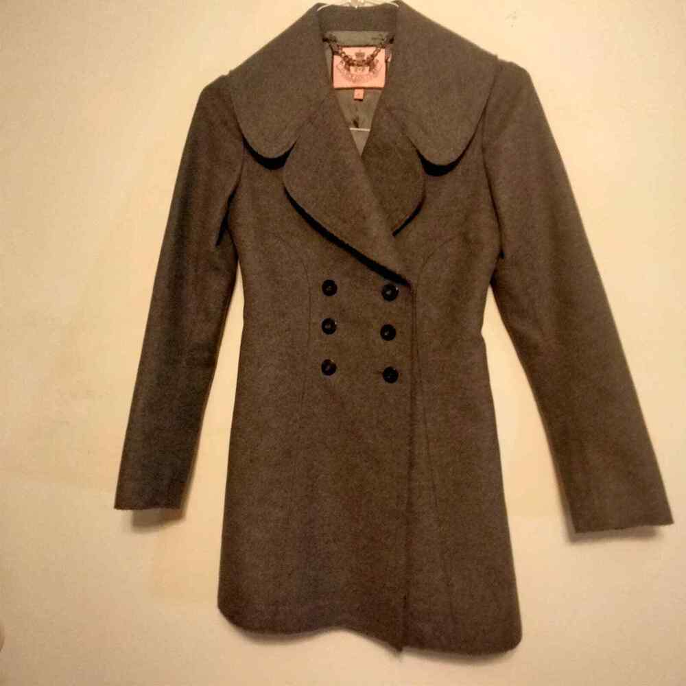 Juicy Couture Heather Gray Wool & Cashmere Peacoat Pea Coat Jacket P